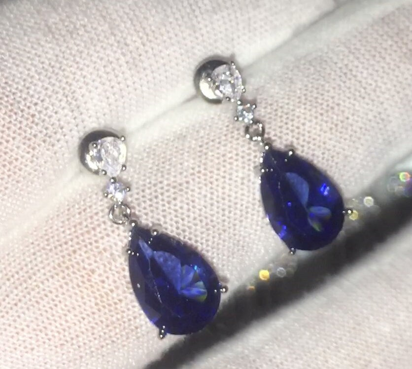 Dangle Earrings | Teardrop Earrings | Blue Diamond Earrings | Diamond Earrings | Teardrop Earrings | Womens Diamond Earrings | Blue Earrings