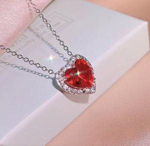 Gift for Girlfriend | Womens Jewellery Set | Heart Necklace | Heart Pendant | Heart Earrings | Heart Ring | Red Diamond Heart Ring