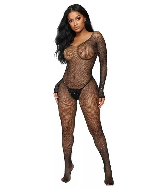 Diamond Bodysuit | Bodystocking | Rhinestone Lingerie | See Through lingerie