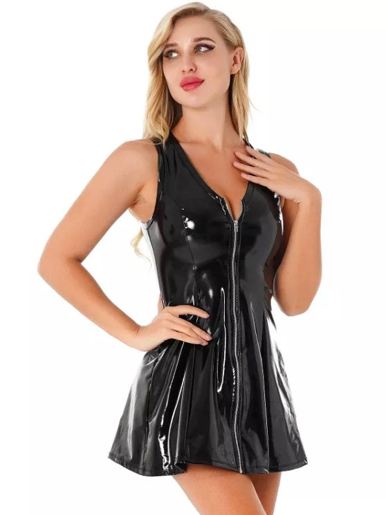 Leather Dress | Womens Leather Dress | Mini Dress | Sexy Leather Dress | Black Leather Dress | Party Dress | Girls Dress | Sexy Dress