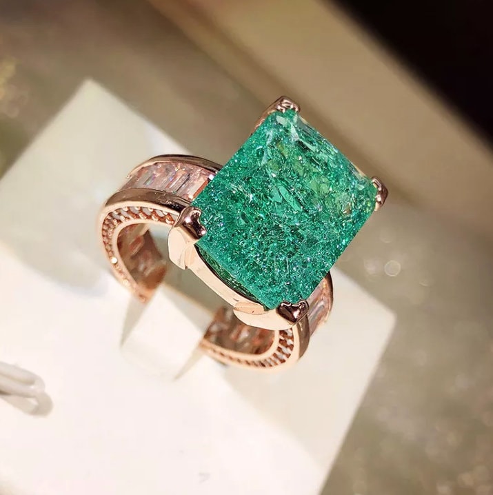 Rose Gold Engagement Ring | Womens Rose Gold Ring | Diamond Engagement Ring | Rose Gold Ring | Green Diamond Ring | Emerald Ring | Big Ring