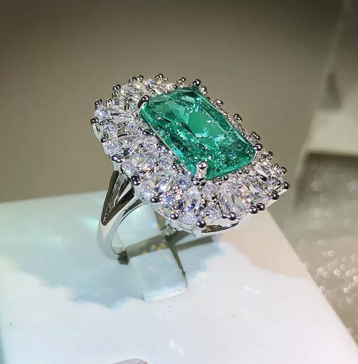 Statement Ring | Green Diamond Ring | Big Diamond Engagement Ring |  Aquamarine Engagement Ring | Emerald Diamond Ring | Tourmaline Ring