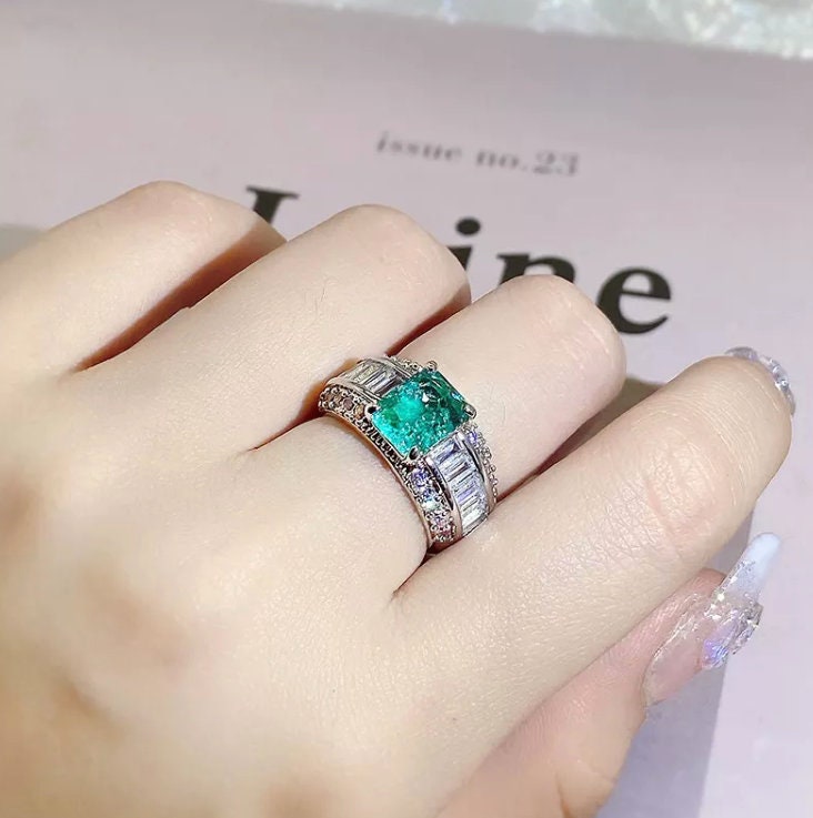 
            
                Load image into Gallery viewer, Engagement Ring | Aquamarine Diamond Ring | Womens Promise Ring |  Aquamarine Engagement Ring | Blue Diamond Ring | Tourmaline Ring
            
        