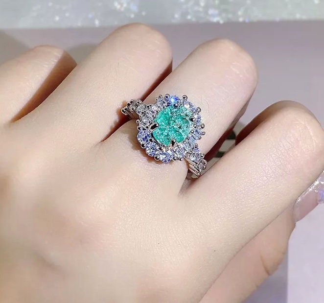 
            
                Load image into Gallery viewer, Promise Ring | Engagement Ring | Wedding Ring | Womens Promise Ring |  Aquamarine Engagement Ring | Blue Diamond Ring | Tourmaline Ring
            
        