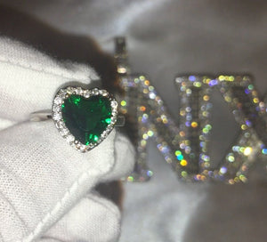 Heart Ring | Green Diamond Ring | Heart Rings | Heart Shape Ring | Diamond Heart Ring | Heart Ring with Diamonds | Green Diamond Ring