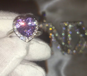 Heart Ring | Purple Diamond Ring | Heart Rings | Heart Shape Ring | Diamond Heart Ring | Heart Ring with Diamonds | Purple Gemstone Ring