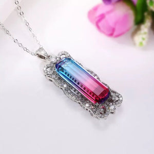 
            
                Load image into Gallery viewer, Womens Necklace | Aquamarine Diamond Necklace | Blue Diamond Pendant | Pink Diamond Pendant | Pink Diamond Necklace | Rectangle Necklace
            
        