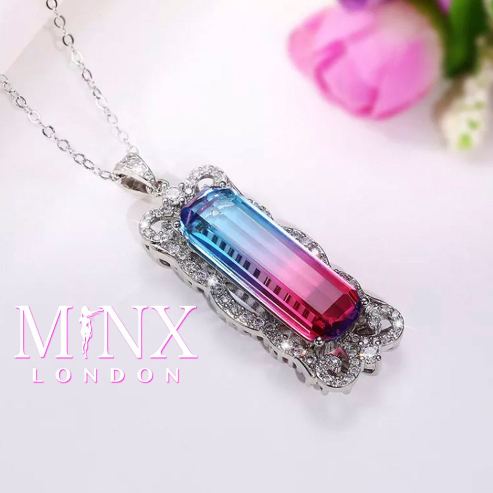 
            
                Load image into Gallery viewer, Womens Necklace | Aquamarine Diamond Necklace | Blue Diamond Pendant | Pink Diamond Pendant | Pink Diamond Necklace | Rectangle Necklace
            
        