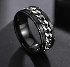 Stainless Steel Ring | Hip Hop Ring | Mens Stainless Steel Ring | Womens Cuban Chain Ring | Black Ring | Womens Fashion Ring | 8mm