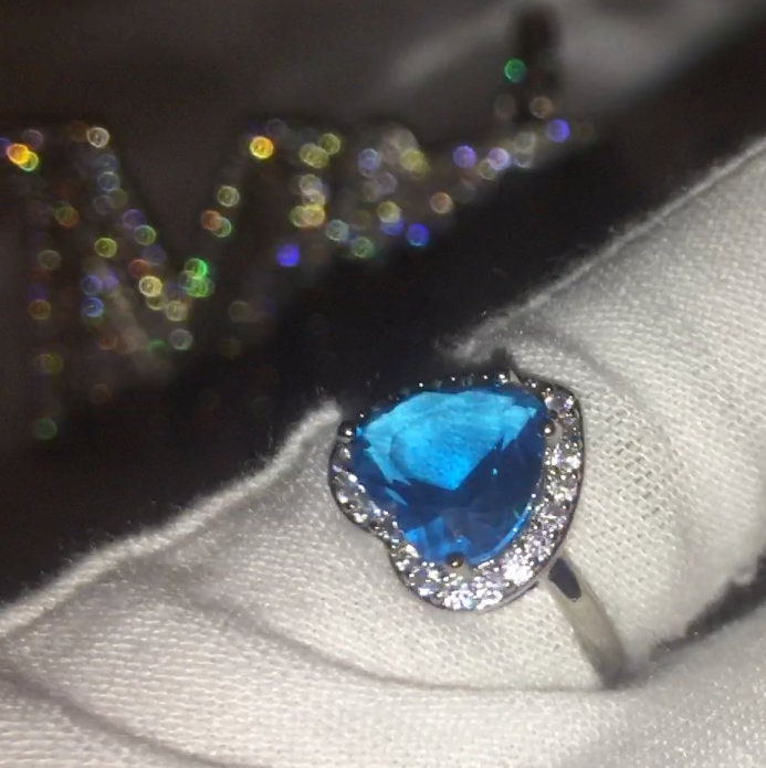 Heart Ring | Blue Diamond Ring | Heart Rings | Heart Shape Ring | Diamond Heart Ring | Heart Ring with Diamonds | Aquamarine Diamond Ring
