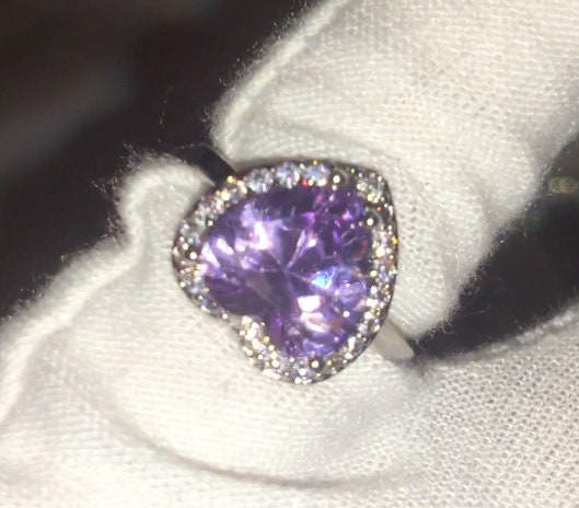 Heart Ring | Purple Diamond Ring | Heart Rings | Heart Shape Ring | Diamond Heart Ring | Heart Ring with Diamonds | Purple Gemstone Ring