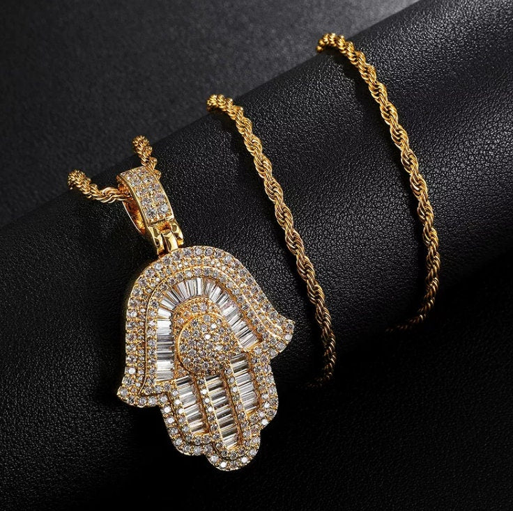 Muslim Pendant | Muslim Jewellery | Hamsa Pendant | Hamsa Pendant | Hamsa Necklace | Iced Out Pendant | Hand Pendant | Evil Eye Pendant