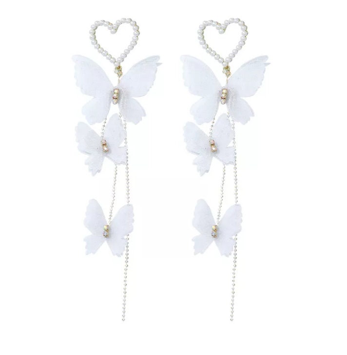 Pearl Earrings | Butterfly Earrings | White Butterfly Earrings | Heart Earrings | Womens Heart Earrings | Earrings | Heart Shape Earrings