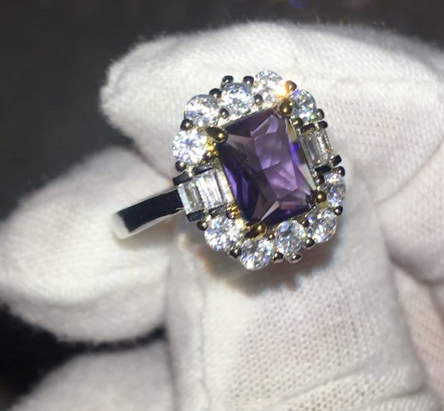 
            
                Load image into Gallery viewer, Emerald Ring | Purple Diamond Ring | Purple Diamond Engagement Ring | Purple Emerald Ring | Amethyst Emerald Ring | Amethyst Diamond Ring
            
        