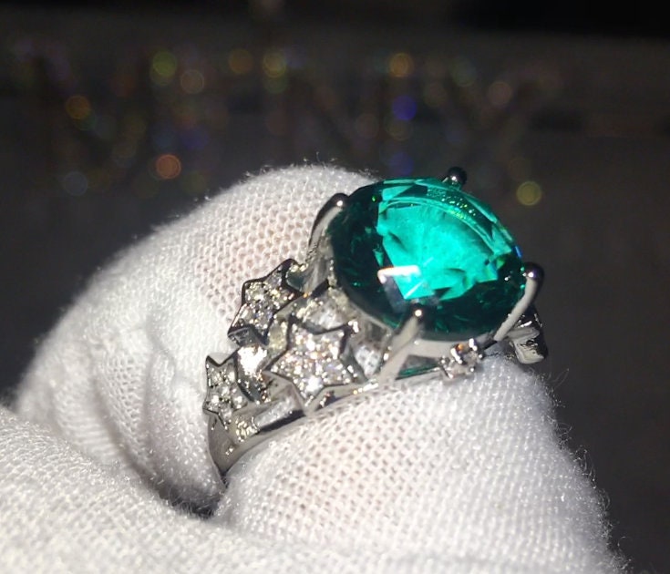 Engagement Ring | Green Diamond Ring | Womens Promise Ring |  Diamond Star Ring | Green Engagement Ring | Tourmaline Ring | Star Ring