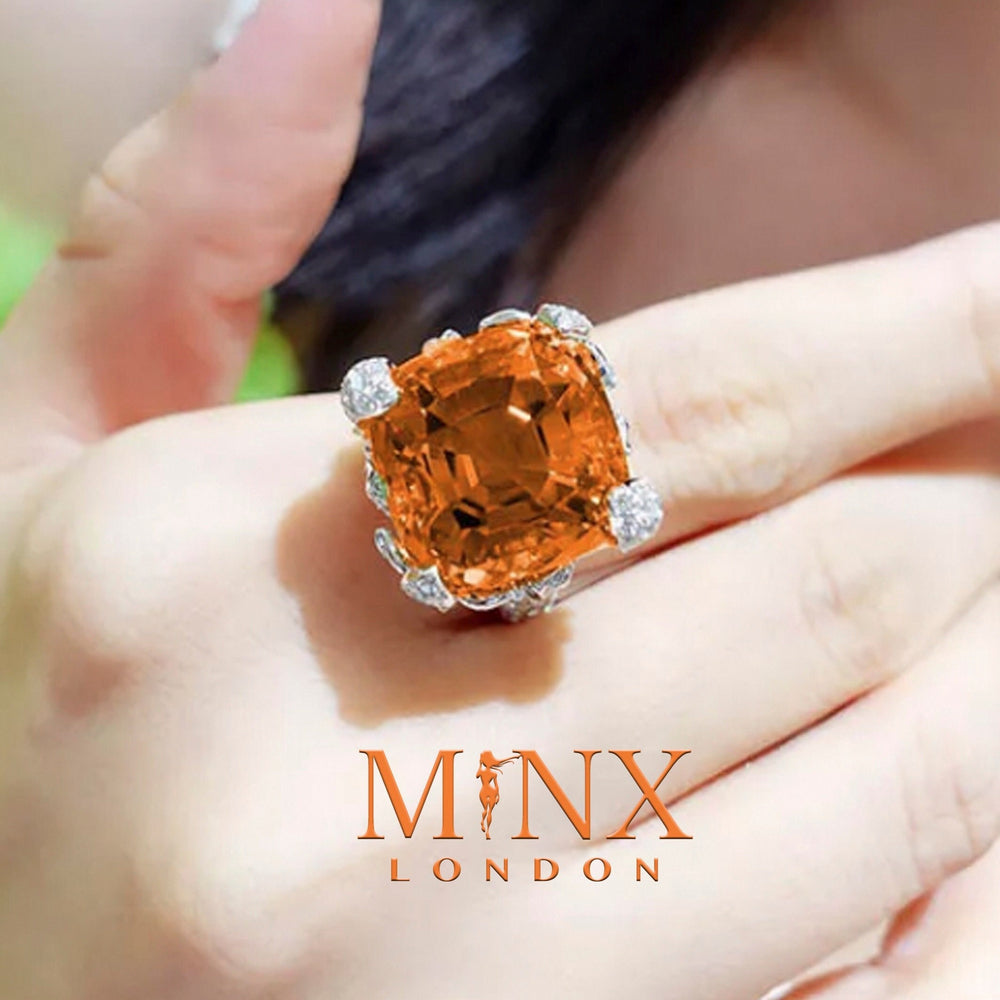 Orange Diamond Engagement Ring | Radiant Diamond Ring | Womens Engagement Ring | Wedding Ring | Womens Wedding Ring | Cushion Diamond Ring