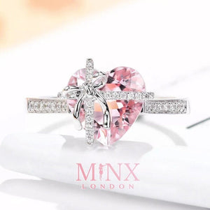 Heart Ring | Pink Diamond Ring | Heart Shape Ring | Ribbon Ring | Diamond Heart Ring | Heart Ring with Diamonds | Engagement Ring | Bow Ring