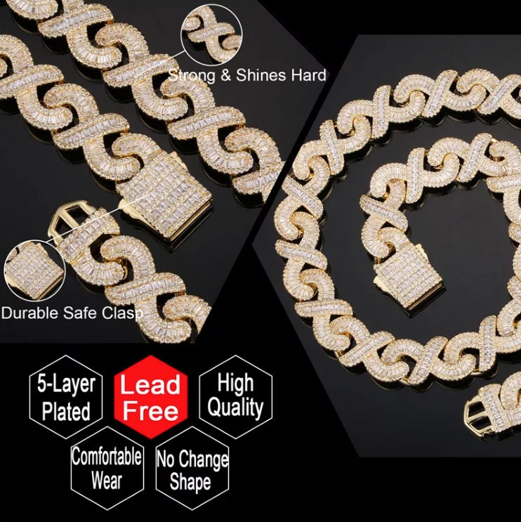 Infinity Link Chain | Iced Out Chain | Iced Out Necklace | Mens Diamond Necklace | Baguette Necklace | Hip Hop Chain | Mens Infinity Chain