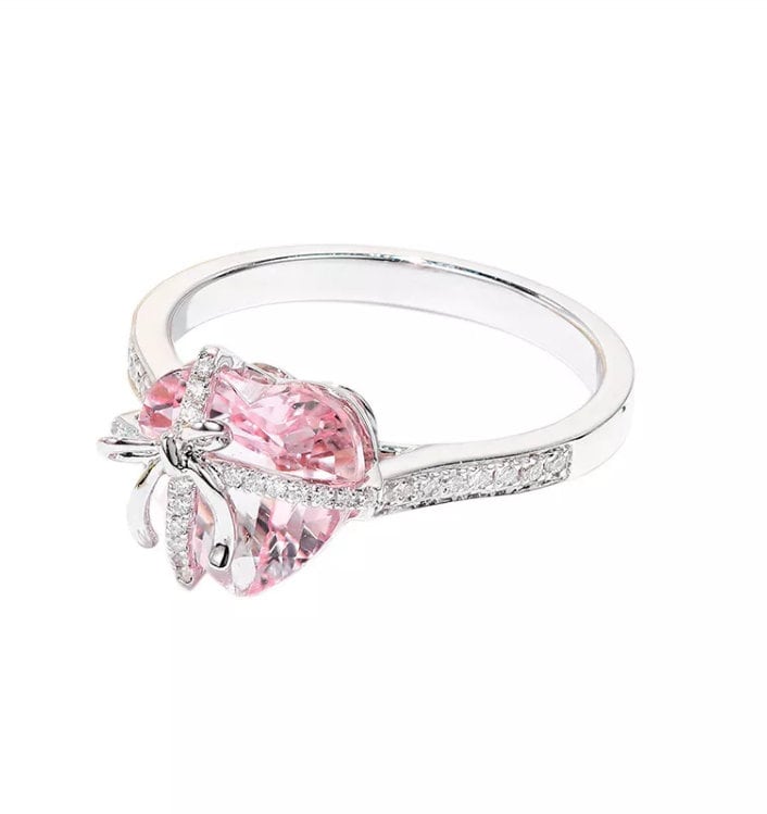 Heart Ring | Pink Diamond Ring | Heart Shape Ring | Ribbon Ring | Diamond Heart Ring | Heart Ring with Diamonds | Engagement Ring | Bow Ring