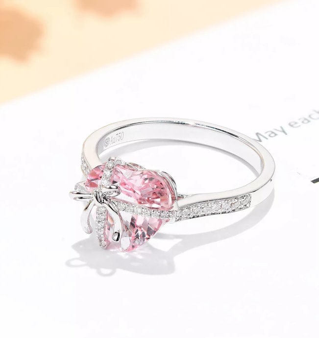 Heart Ring | Pink Diamond Ring | Heart Shape Ring | Ribbon Ring | Diamond Heart Ring | Heart Ring with Diamonds | Engagement Ring | Bow Ring