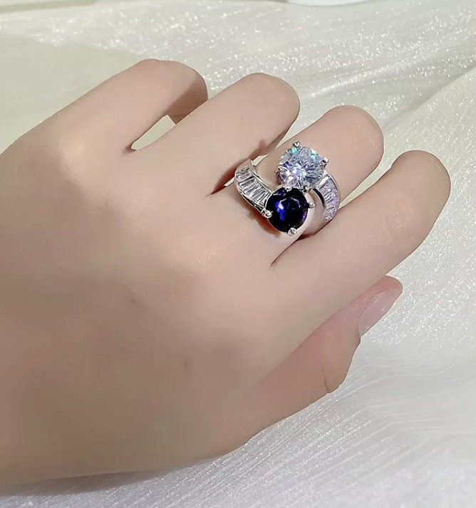 
            
                Load image into Gallery viewer, Blue Diamond Engagement Ring | Sapphire Wedding Ring | Wedding Ring | Blue Wedding Ring | Halo Ring | Sapphire Blue Diamond Ring
            
        
