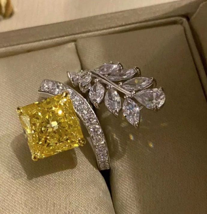 Womens Ring | Emerald Diamond Ring | Princess Cut Ring | Yellow Diamond Ring | Baguette Ring | Womens Statement Ring | Cushion Ring