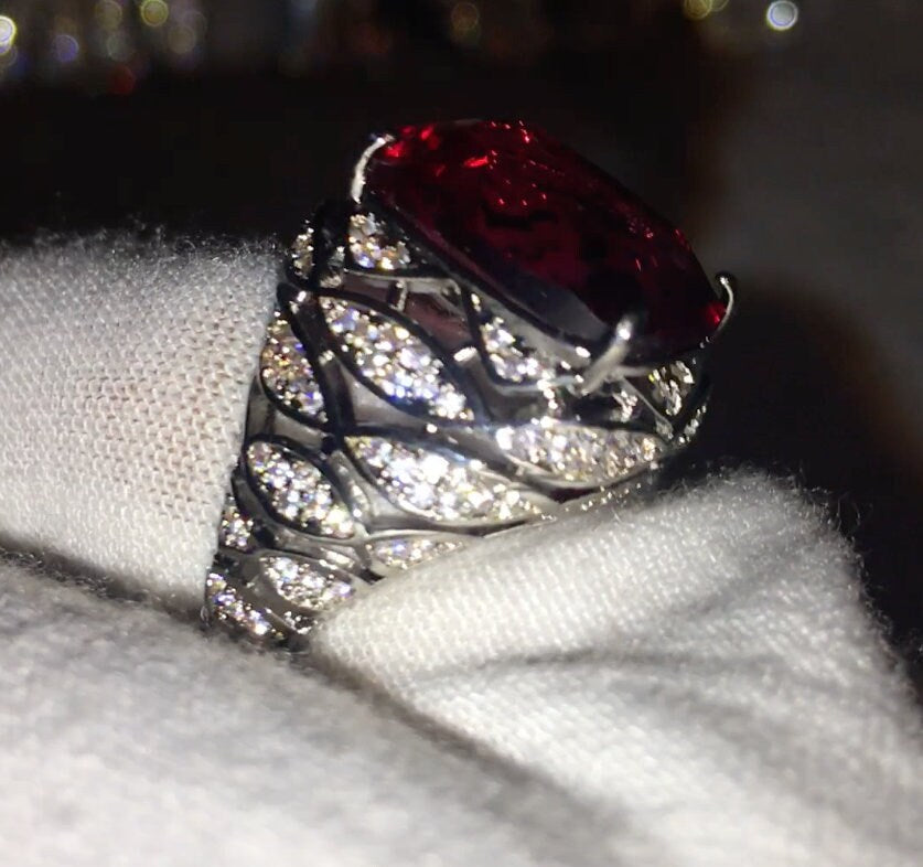 Red Diamond Ring | Mens Red Diamond Ring | Iced Out Ring | Womens Red Diamond Ring | Mens Diamond Ring | Big Ring | Mens Iced Out Ring