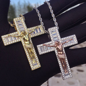 Jesus Pendant | Baguette Pendant | Cross Necklace | Iced Out Cross Pendant | Jesus Necklace | Iced Out Chain | Cross Chains | Cross Pendant