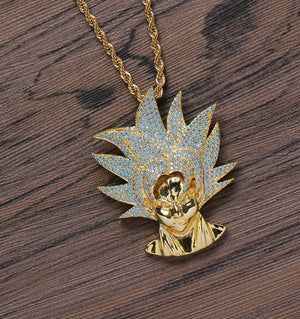 Goku Pendant | Hip Hop Pendant | Iced Out Pendant | Diamond Goku Pendant | Anime Pendant | Anime Jewelry | Blue Diamond Pendant | Anime