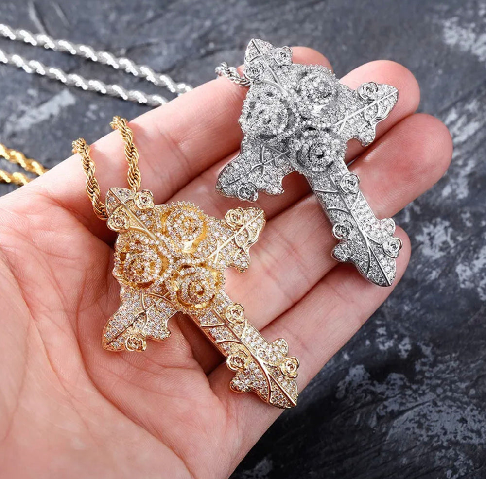 Cross Necklace | Cross Necklace Women | Flower Necklace | Iced Out Chain | Cross Chains | Cross Pendant | Diamond Cross Chain | Chain