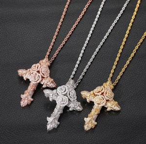 Cross Necklace | Cross Necklace Women | Flower Necklace | Iced Out Chain | Cross Chains | Cross Pendant | Diamond Cross Chain | Chain