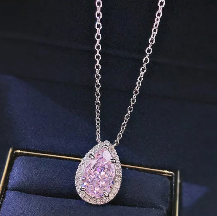 Pink Diamond Necklace | Teardrop Necklace | Pear Shape Necklace | Pear Cut Diamond Necklace | Teardrop Pendant | Diamond Pendant Necklace