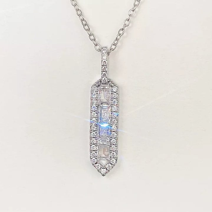 Womens Baguette Pendant | Womens Diamond Necklace | Diamond Necklace | Womens Necklace | Baguette Diamond Necklace | Womens Charm Necklace