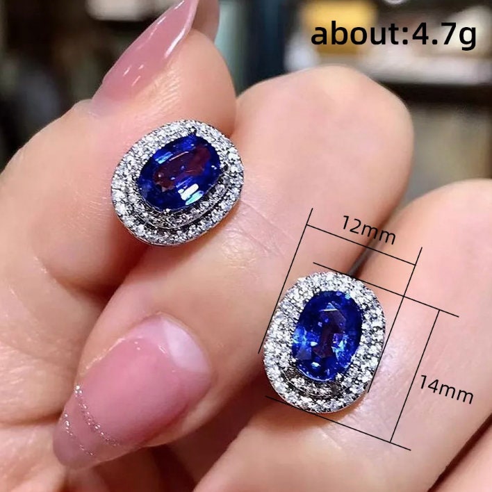 Womens Earrings | Blue Diamond Earrings | Diamond Earrings | Diamond Ear Studs | Halo Earrings | Womens Round Diamond Earrings | Ear Studs