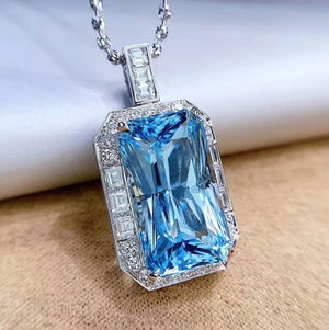 Womens Necklace | Blue Emerald Necklace | Aquamarine Diamond Necklace | Blue Diamond Pendant | Emerald Diamond Pendant | Emerald Pendant