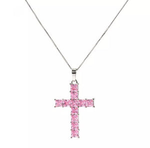 Pink Diamond Cross Necklace | Cross Necklace Women | Cross Chain | Cross Necklace Diamond | Cross Pendant | Diamond Cross Pendant