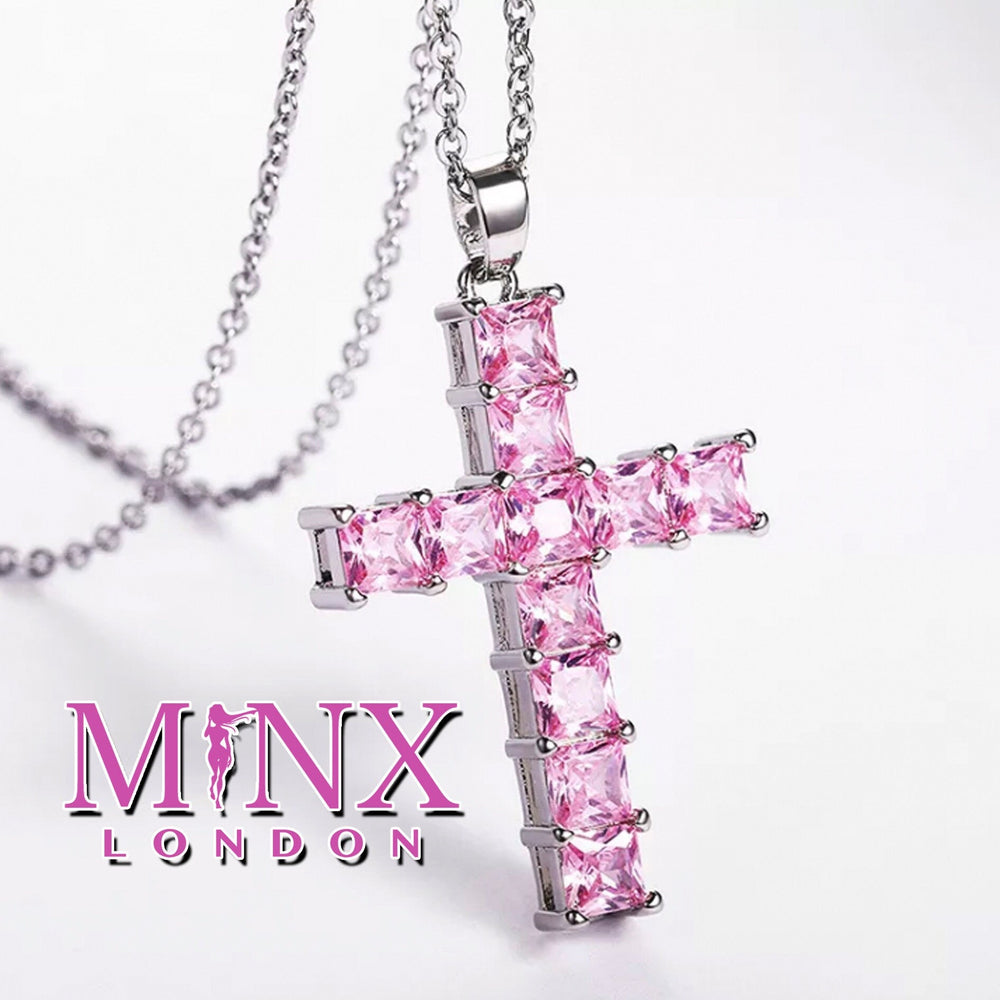 Pink Diamond Cross Necklace | Cross Necklace Women | Cross Chain | Cross Necklace Diamond | Cross Pendant | Diamond Cross Pendant