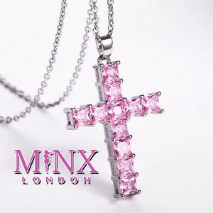 Pink Diamond Cross Necklace | Cross Necklace Women | Cross Chain | Cross Necklace Diamond | Cross Pendant | Diamond Cross Pendant