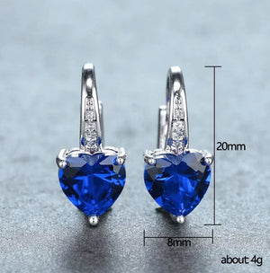 Blue Diamond Earrings | Heart Earrings | Womens Earrings | Heart Earrings with Diamonds | Dangle Earrings | Diamond Heart Shape Earrings