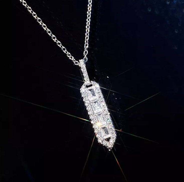 Womens Baguette Pendant | Womens Diamond Necklace | Diamond Necklace | Womens Necklace | Baguette Diamond Necklace | Womens Charm Necklace