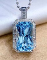 Womens Necklace | Blue Emerald Necklace | Aquamarine Diamond Necklace | Blue Diamond Pendant | Emerald Diamond Pendant | Emerald Pendant