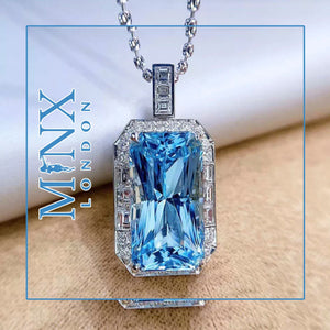 Womens Necklace | Blue Emerald Necklace | Aquamarine Diamond Necklace | Blue Diamond Pendant | Emerald Diamond Pendant | Emerald Pendant