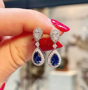 
            
                Load image into Gallery viewer, Pear Shape Earrings | Teardrop Earrings | Diamond Earrings | Diamond Earrings | Teardrop Earrings | Womens Diamond Earrings | Blue Earrings
            
        