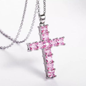 Pink Diamond Cross Necklace | Cross Necklace Women | Cross Chain | Cross Necklace Diamond | Cross Pendant | Diamond Cross Pendant