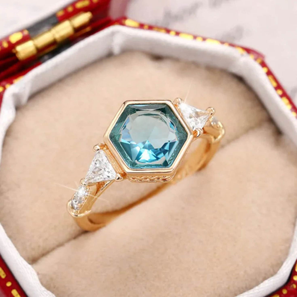 Womens Gold Ring | Gold Engagement Ring | Diamond Engagement Ring | Gold Ring | Blue Diamond Engagement Ring | Teal Blue Engagement Ring