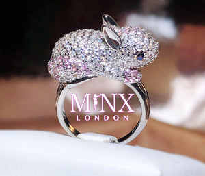 Rabbit Ring | Iced Out Ring | Fashion Ring | Charm Ring | Silver Rabbit Ring | Diamond Rabbit Rings | Pink Diamond Ring | Rabbit Ring