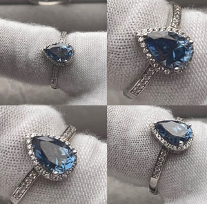 1.5 CARAT Ring, Blue Moissanite Diamond Engagement Ring | Blue Diamond Engagement Ring | Blue Diamond Ring | Moissanite Ring | Teardrop Ring