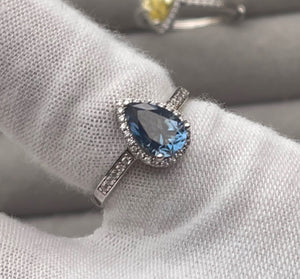 1.5 CARAT Ring, Blue Moissanite Diamond Engagement Ring | Blue Diamond Engagement Ring | Blue Diamond Ring | Moissanite Ring | Teardrop Ring