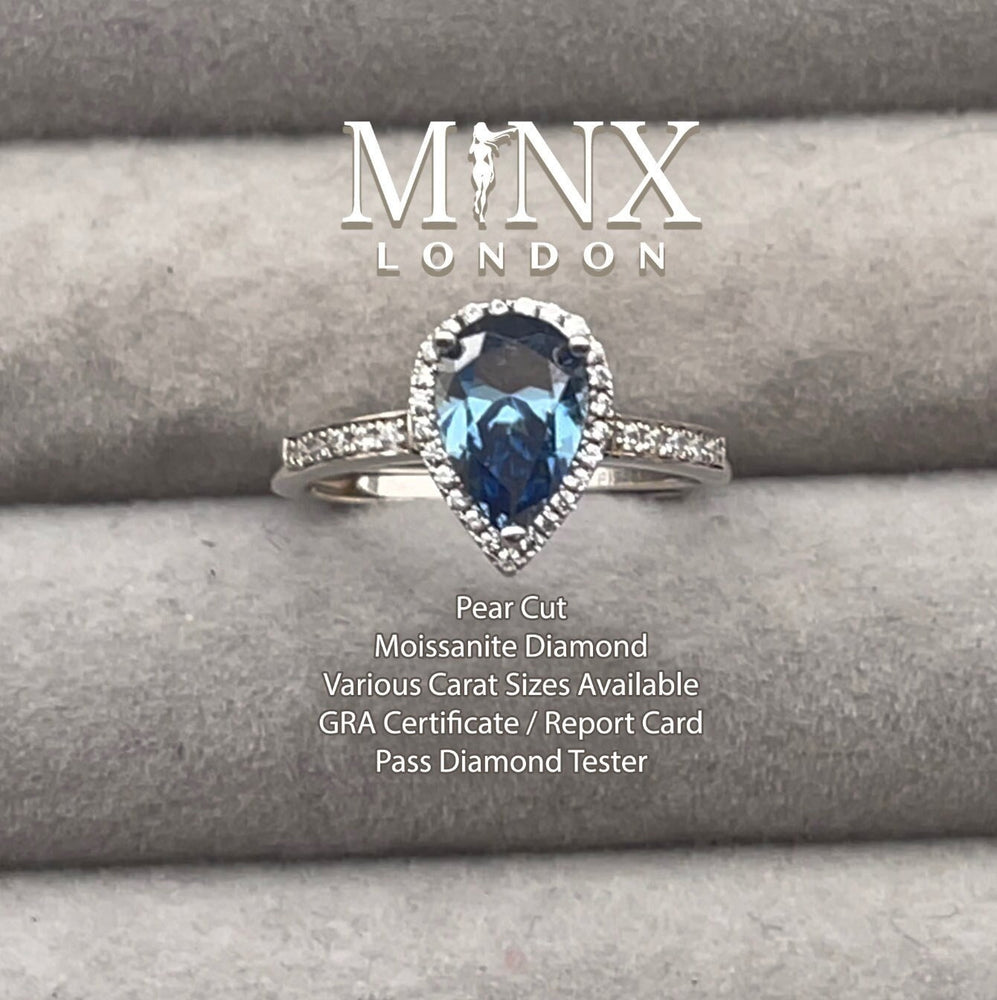 1.5 CARAT Ring, Blue Moissanite Diamond Engagement Ring | Blue Diamond Engagement Ring | Blue Diamond Ring | Moissanite Ring | Teardrop Ring