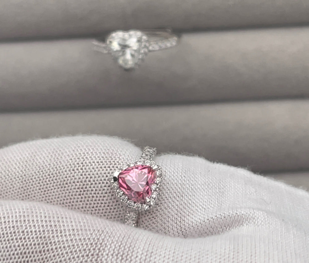 Moissanite Diamond Engagement Ring | Heart Rings | Pink Diamond Engagement Ring | Pink Diamond Heart Ring | Moissanite Ring | Heart Ring